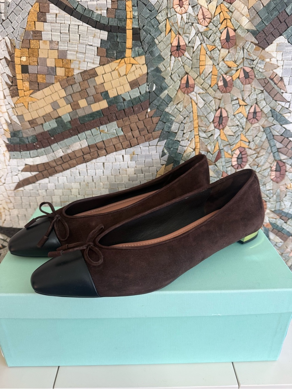 Aquazzura Brown Suede Flats with Black Cap Toe